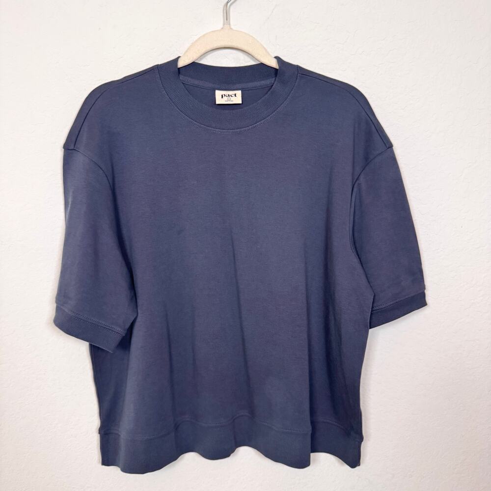 Pact Womens Airplane 100% Organic Cotton Sweatshirt Top Size L Short Sleeve Blue